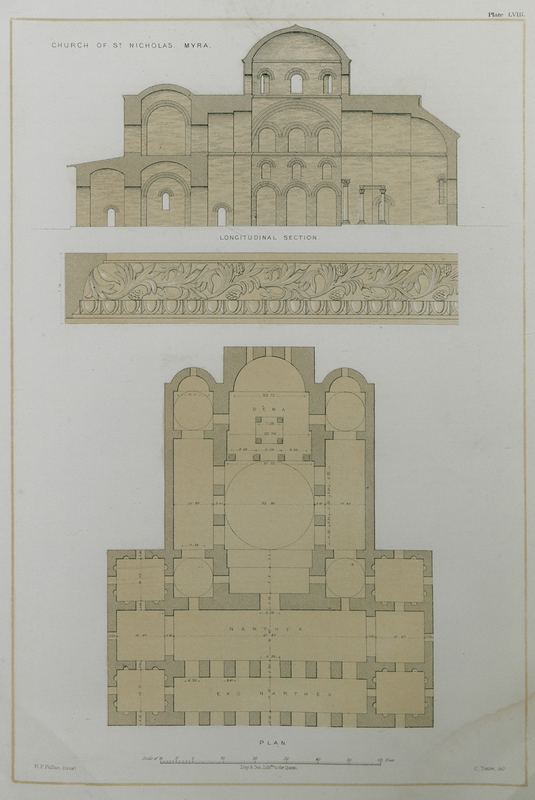 Τομή και κάτοψη της εκκλησίας του Αγίου Νικολάου στα Μύρα της Λυκίας (σημερινό Καλέ).
